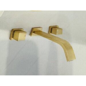 RBROHANT Brushed Gold Wall Mount Bathroom Sink Faucet w/ Rough in Valve RB0996